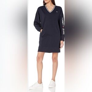 Tommy Hilfiger Navy V-Neck Sweatshirt Dress